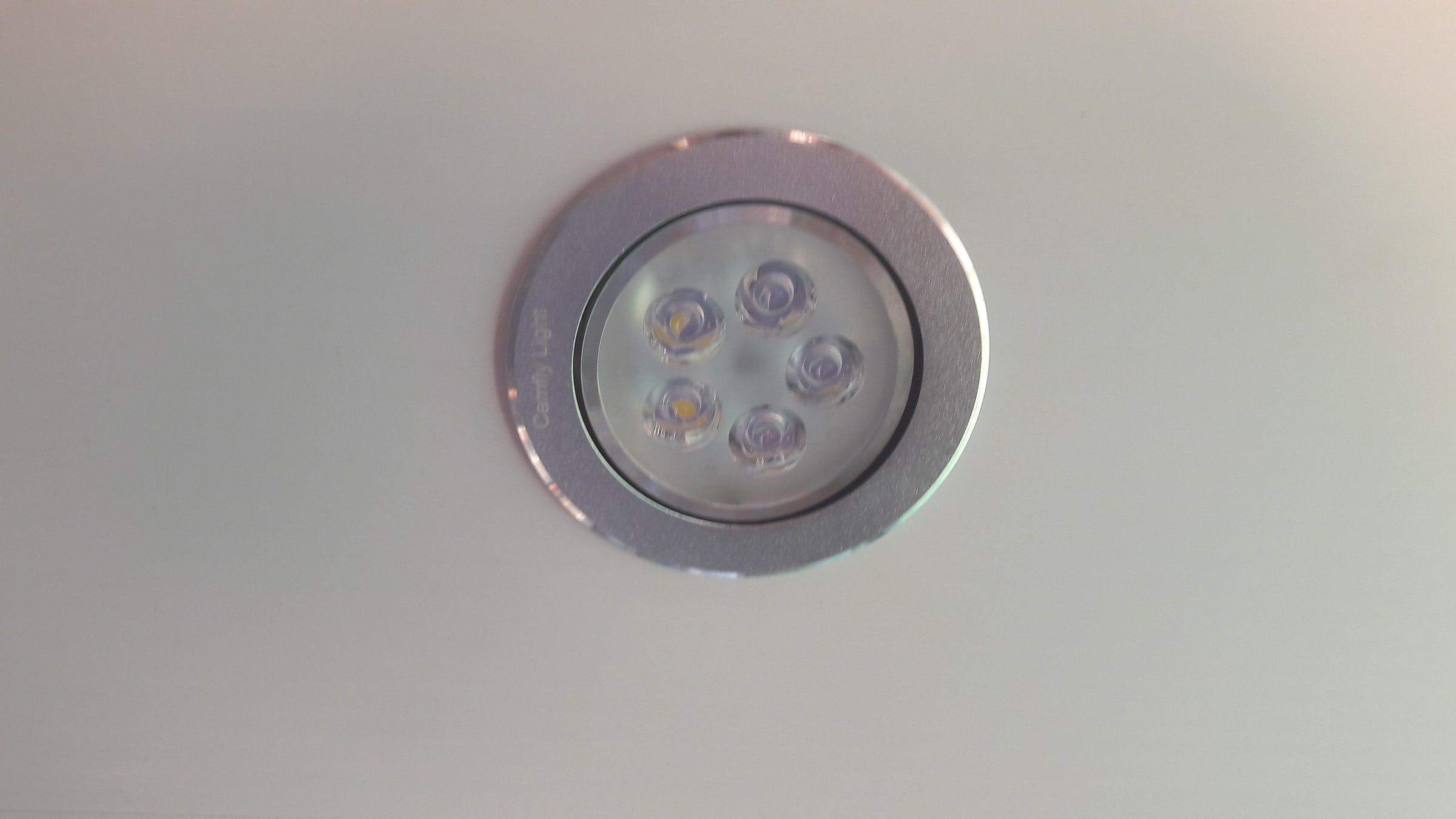 LED downlight fitted in a white PVC ceiling